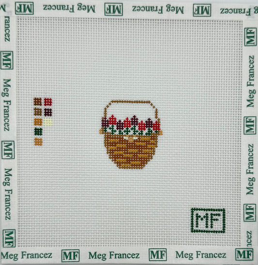 Lightship Basket with Red Flowers Mini - Wholesale
